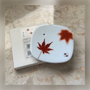 Incense Holder Ceramic Tray with Red Maple Leaf Design - Made in Japan